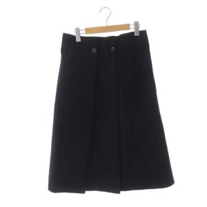 20AW COTTON WOOL DRILL SKIRT ラップスカート ロング 台形 タック ウール混 1 紺 ネイビー