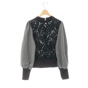 Ameri VINTAGE 22AW LACE DOCKING SWEAT TOP カットソー 切替 F 黒 グレー ブラック