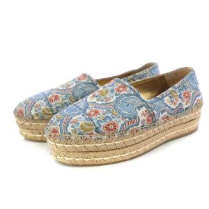 スリッポン エスパドリーユ プラットフォーム ジャガード 総柄 38.5 24.5cm 水色 ブルー