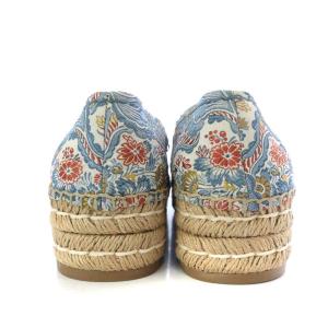 PRADA スリッポン エスパドリーユ プラットフォーム ジャガード 総柄 38.5 24.5cm 水色 ブルー