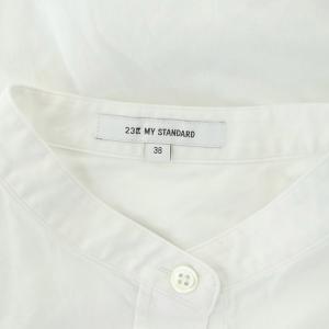 23区 MY STANDARD ノーカラーロングブラウス チュニック 長袖 バンドカラー 38 ホワイト
