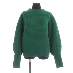 クルーネックニット セーター 長袖 ボリュームスリーブ ウール 38 グリーン