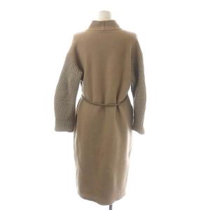 EPOCA ニットコンビ ウールリバーコート アウター ロング 切替 スナップボタン ベルト付き 40 モカ