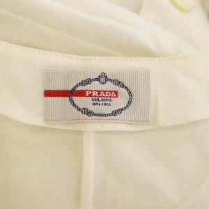 PRADA ノースリーブ ワンピース フレア ハーフボタン ミディ ひざ丈 40 オフホワイト