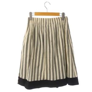 FENDI シルク混 ストライプ タックスカート ひざ丈 38 アイボリー グレー 黒 ブラック