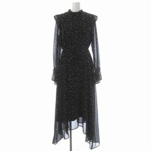 POWER SHOULDER FRILL DRESS 星柄 ワンピース ロング 長袖 フレア イレギュラーヘム ボンベルト付き