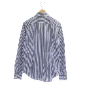 RALPH LAUREN ストライプ長袖シャツ ステンカラー ロゴ刺繍 コットン 9 パープルブルー 白 ホワイト