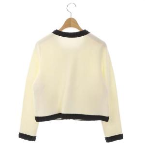 ANAYI ノーカラージャケット ニットジャケット 長袖 薄手 バイカラー 38 ホワイト ブラック