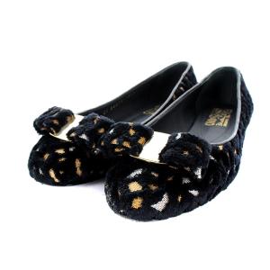 バレエシューズ パンプス ヴァラリボン 総柄 ボア 5.5 23cm 黒 ブラック ベージュ 89076