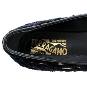 Salvatore Ferragamo バレエシューズ パンプス ヴァラリボン 総柄 ボア 5.5 23cm 黒 ブラック ベージュ 89076