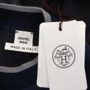 HERMES 22AW 宮廷の馬具 カシミヤニット 総柄 シルク 36 紺