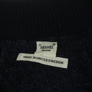 HERMES セリエシェルボタン付き カシミヤ スクエアネックニット 34 紺