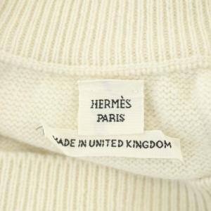 HERMES スクエアネックニット セリエシェルボタン付き カシミヤ プルオーバー 長袖 34 オフホワイト