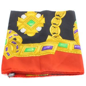 CELINE スカーフ ビジュー柄 シルク 絹 赤 レッド 黒 ブラック