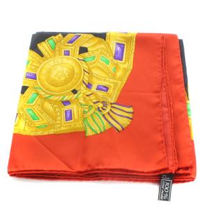 CELINE スカーフ ビジュー柄 シルク 絹 赤 レッド 黒 ブラック