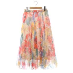 20SS マルチフラワーオーガンスカート ロング フレア ギャザー シアー 総柄 36 マルチカラー