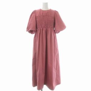 22AW シャーリングワンピース ロング 五分袖 パフスリーブ ギャザー 36 ダスティピンク