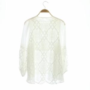 Grace Class 21SS タイルレース刺繍切替トップ ブラウス プルオーバー シアー リボン 長袖 36 白 ホワイト