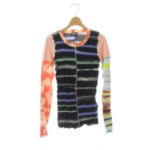 総柄リブトップス カットソー クルーネック 長袖 プルオーバー L マルチカラー