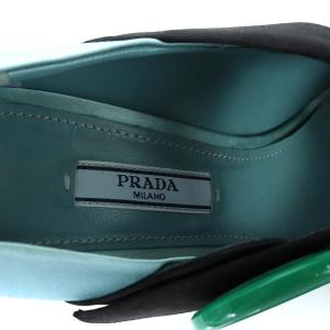PRADA パンプス ハイヒール ビーズ装飾 サテン生地 37.5 24.5cm 水色