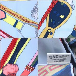 HERMES カレ90 Concours d'etriers エトリエの競演 シルク 水色