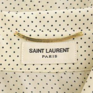 SAINT LAURENT PARIS ノースリーブ ブラウス ドット シャツ 前開き オフホワイト 黒 ブラック