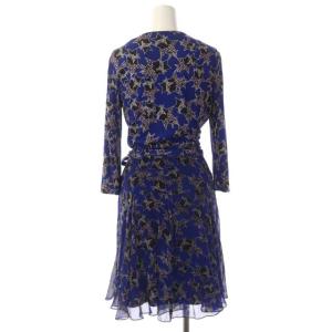 DIANE von FURSTENBERG ラップワンピース カシュクール 星柄 膝丈 七分袖 4 ロイヤルブルー
