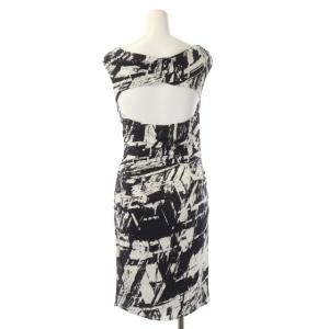 Helmut Lang ワンピース ノースリーブ バックオープン 膝丈 タイト 総柄 ストレッチ S ブラック ホワイト