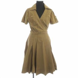 ラップワンピース 半袖 フレア ミニ ウエストリボン 4 茶 ブラウン