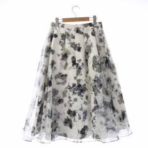 CELFORD ロングスカート フレア 総柄 36 ホワイト ブラック