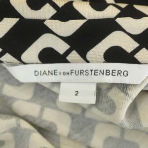 DIANE von FURSTENBERG ラップワンピース ステンカラー シルク 総柄 ひざ丈 長袖 2 ブラック ベージュ