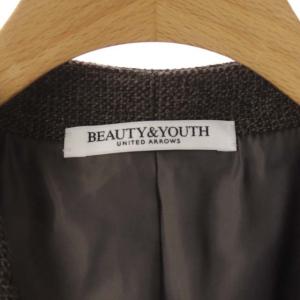 BEAUTY&YOUTH UNITED ARROWS 22AW ミックスツイード カラーレス ジャケット ノーカラー 総裏地 比翼仕立て M 茶 ブラウン