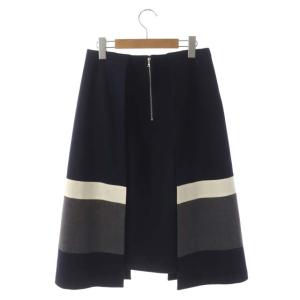 ADORE ライトフラノアシメトリーヘムスカート ロング ミモレ丈 台形 36 グレー ネイビー ホワイト