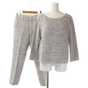 セットアップ 上下 ツイード トップス カットソー 長袖 テーパードパンツ ジッパーフライ 38 36 ライトグレー 紺 水色