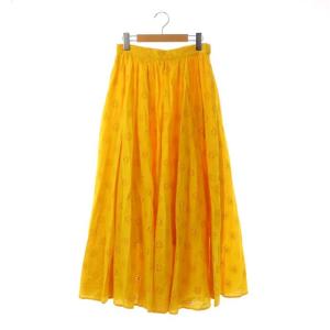 レース ロングスカート フレア 花柄 38 黄 イエロー