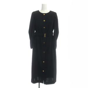 22SS スリットスリーブ ワンピース ひざ丈 九分袖 ベルト付き 36 ブラック