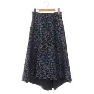 20AW サラサフラワーJQスカート フレア ロング 総柄 36 黒 青 グレージュ ブラック ブルー