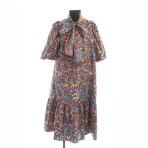 22AW オーナメントプリントワンピース ひざ丈 半袖 花柄 リボン 36 マルチカラー