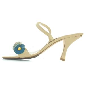 FENDI サンダル フラワーモチーフ ハイヒール レザー 35 22cm べージュ