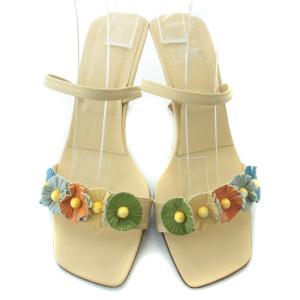 FENDI サンダル フラワーモチーフ ハイヒール レザー 35 22cm べージュ