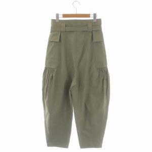 STELLA McCARTNEY ハイウエスト ワイドパンツ テーパード ジッパーフライ リボンベルト付き 40 ライトカーキ 566438