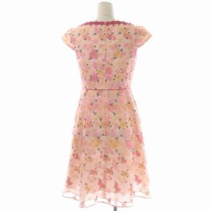 TOCCA BUTTER CUP ドレス 花柄刺繍 ワンピース フレンチスリーブ ミモレ丈 フレア タック 0 ピンク オレンジ 黄