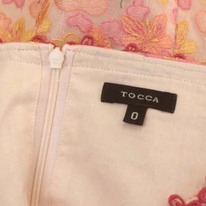 TOCCA BUTTER CUP ドレス 花柄刺繍 ワンピース フレンチスリーブ ミモレ丈 フレア タック 0 ピンク オレンジ 黄