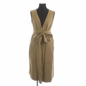 ロングベスト ジレ ベルト付き 36 ブラウン