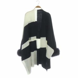 ファー付きポンチョカーディガン ニット ボーダー 36 ホワイト ネイビー