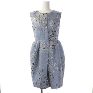 総柄 ラメ ノースリーブ ワンピース ミニ 0 水色 黒 シルバー ライトブルー ブラック