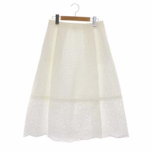カットワークエンブロイダリースカート ロング フレア タック パンチングレース 36 白 ホワイト