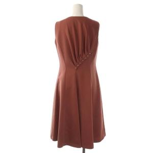 ANAYI 22AW ギャザーデザインノースリーブワンピース Vネック フレア ミモレ丈 ロング 36 テラコッタ