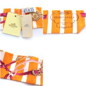 HERMES ツイリー スカーフ BRIDES de GALA 式典用馬勒 ボーダー シルク オレンジ