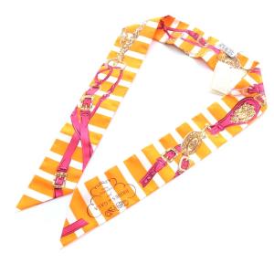 ツイリー スカーフ BRIDES de GALA 式典用馬勒 ボーダー シルク オレンジ